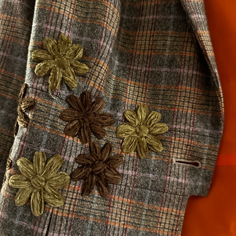 Etro Milano plaid blazer with flower embroidery